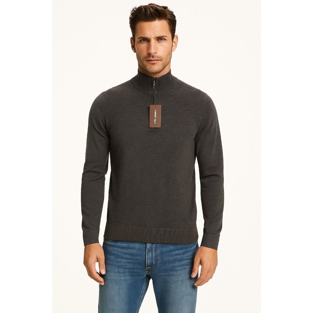 Michael Kors Men’s Medium Sweater Half Zip Ash 100% Extrafine Merino Wool